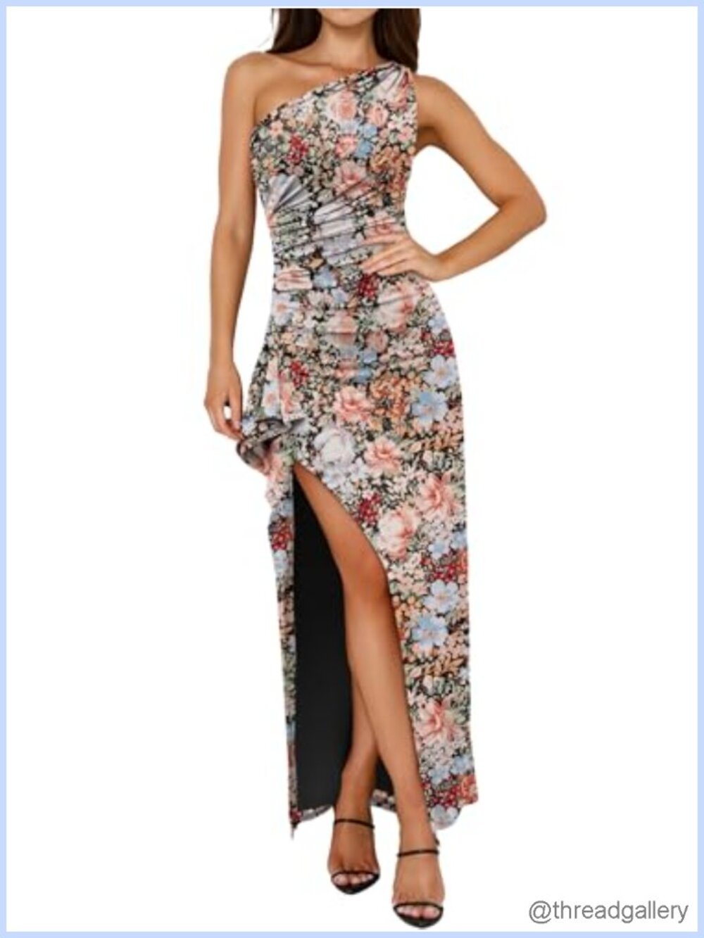 One Shoulder Floral Bodycon Maxi Dress High Slit Formal Summer